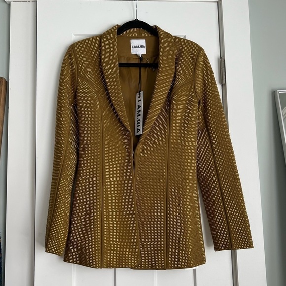 I.AM.GIA Mariah Rhinestone Encrusted Structured Blazer Jacket Gold NEW with tags - Picture 3 of 16